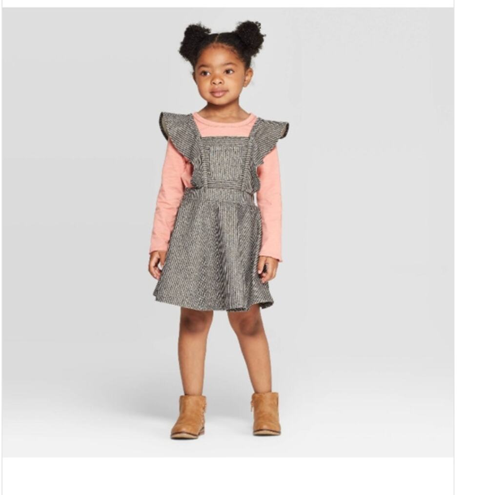 NEW! Art Class Striped Pinafore SET in BLACK/WHITE STRIPED (4T)